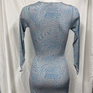 Missguided Patterned Long Sleeve Dress in Blue and Gray